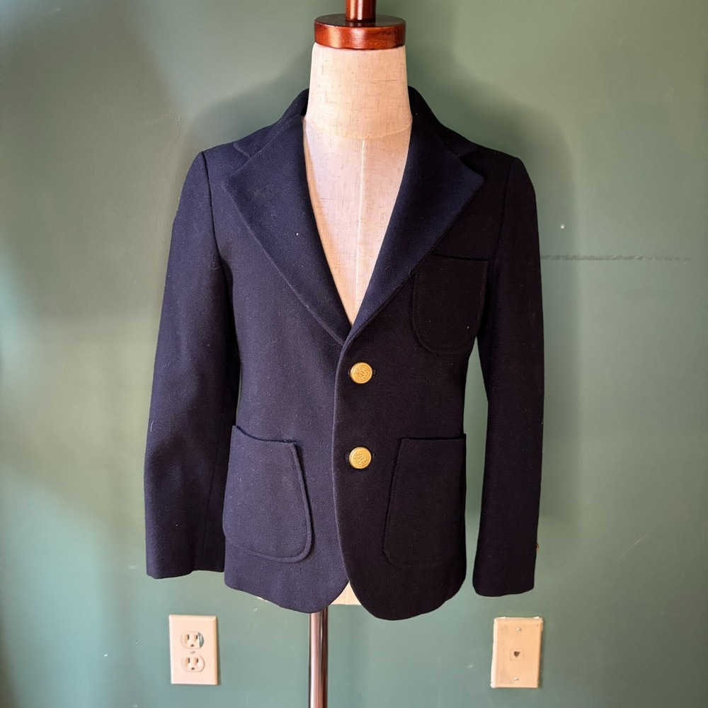 Boys Vintage CHS Casual Heir Sportswear Blue Blazer 100% Wool a few Moth Holes‎